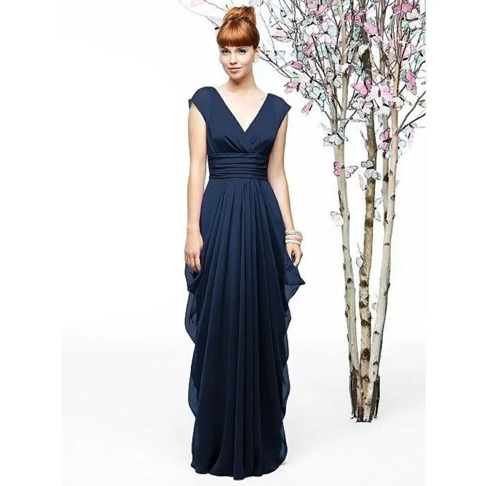 NEW Lela Rose Women’s 0 Navy Georgette Full Length Prom/Bridesmaid Dress Gown